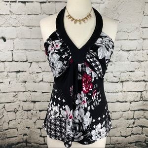 WHBM Halter Top Sz S Black Floral Print